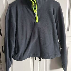 PINK Victoria's Secret Cropped Gray Sweatshirt with Lime Accents